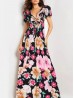 Floral V -Neck Short Sleeved Summer Dress